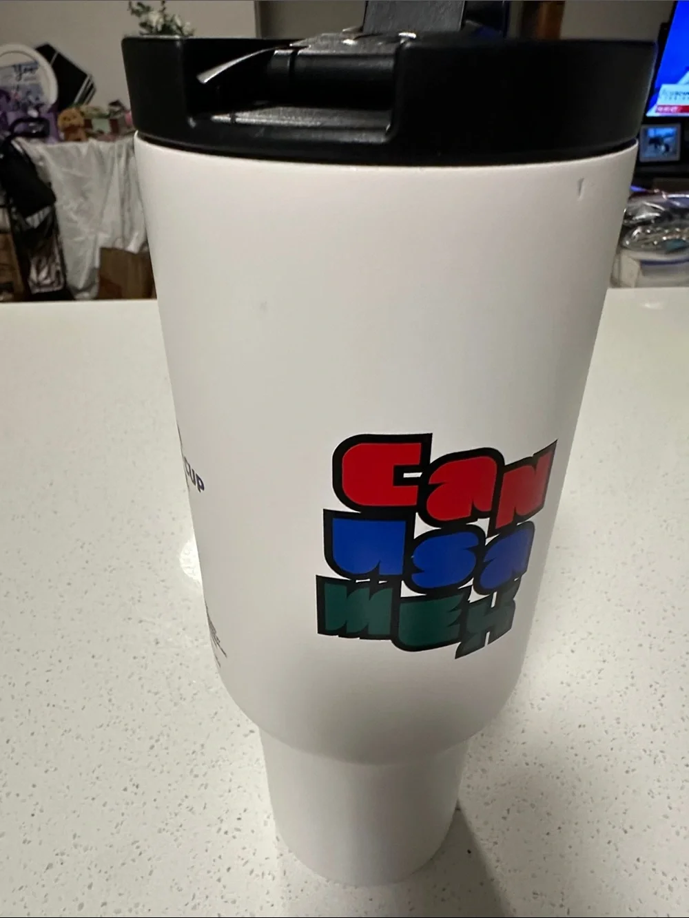 Official FIFA White 40 oz. Travel Mug with Handle - CAN MEX USA World Cup Design